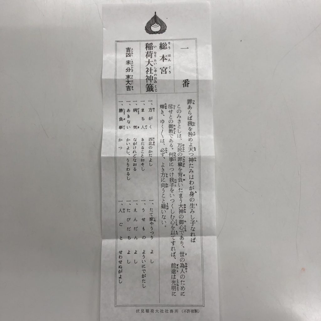 吉凶未分末大吉のおみくじを伏見稲荷大社で引きましたが意味は 関西エンタメ スポーツの穴